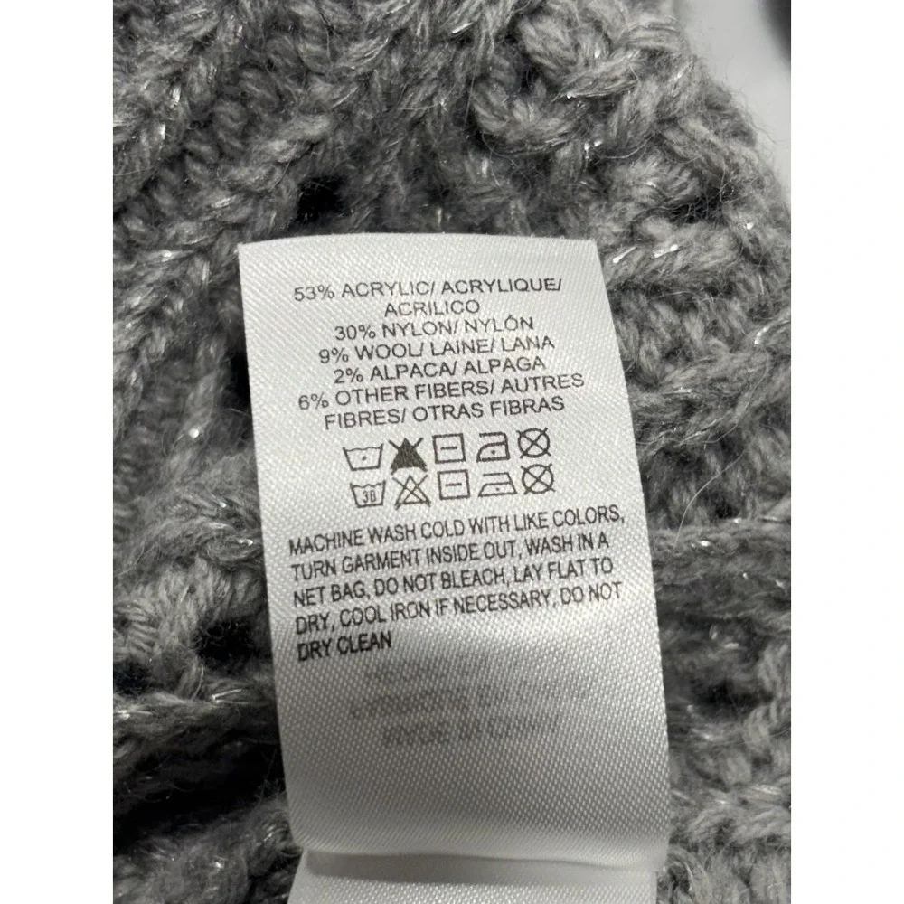 Lucky Brand Sweater Womens Small Gray Open Knit Crew Neck Raglan Glitter Alpaca - Picture 9 of 13
